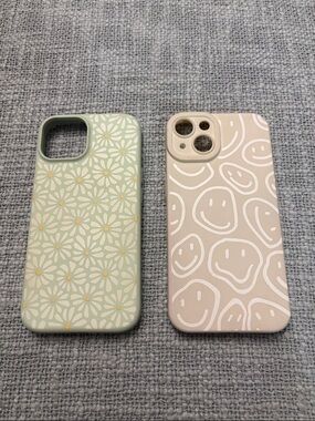 Phone Case Duo — Mint Daisy & Beige Smiley Protective Covers